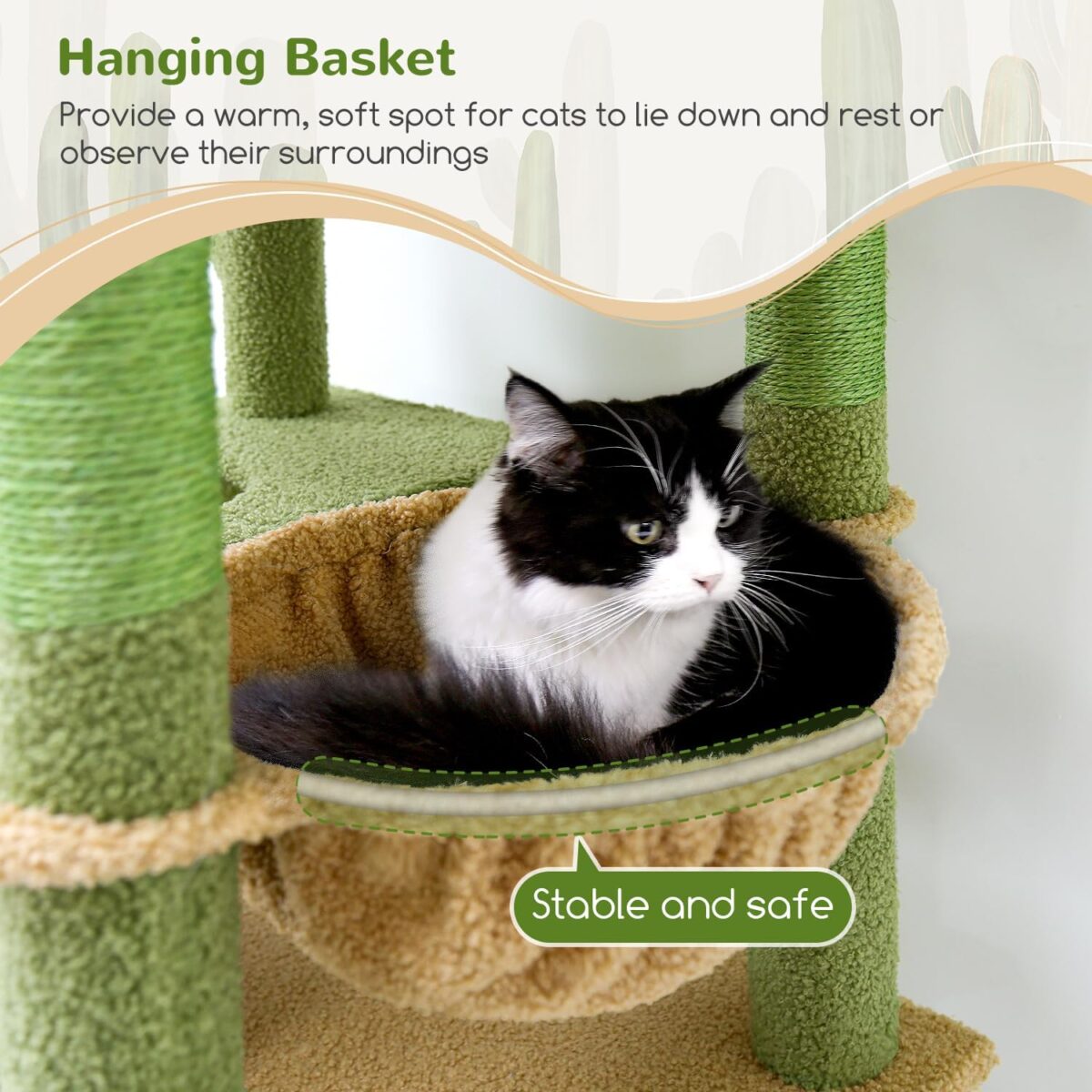Globlazer S72 Heavy Duty Cactus Cat Tree for Large Cats, Sturdy 72in Maine Coon Cat Tree with 6 Scratching Posts, Hammock - Image 8