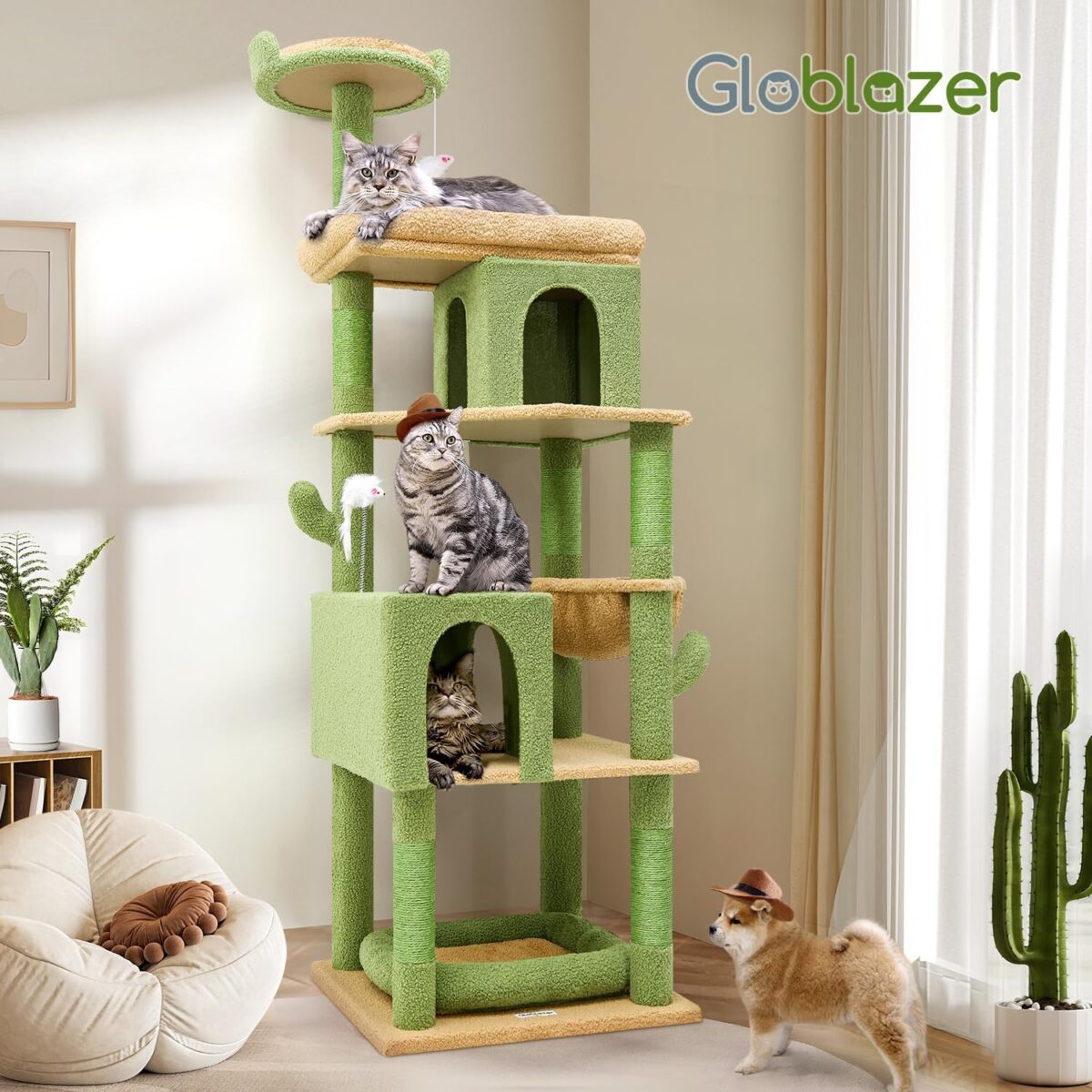 Globlazer S72 Heavy Duty Cactus Cat Tree for Large Cats, Sturdy 72in Maine Coon Cat Tree with 6 Scratching Posts, Hammock - Image 9