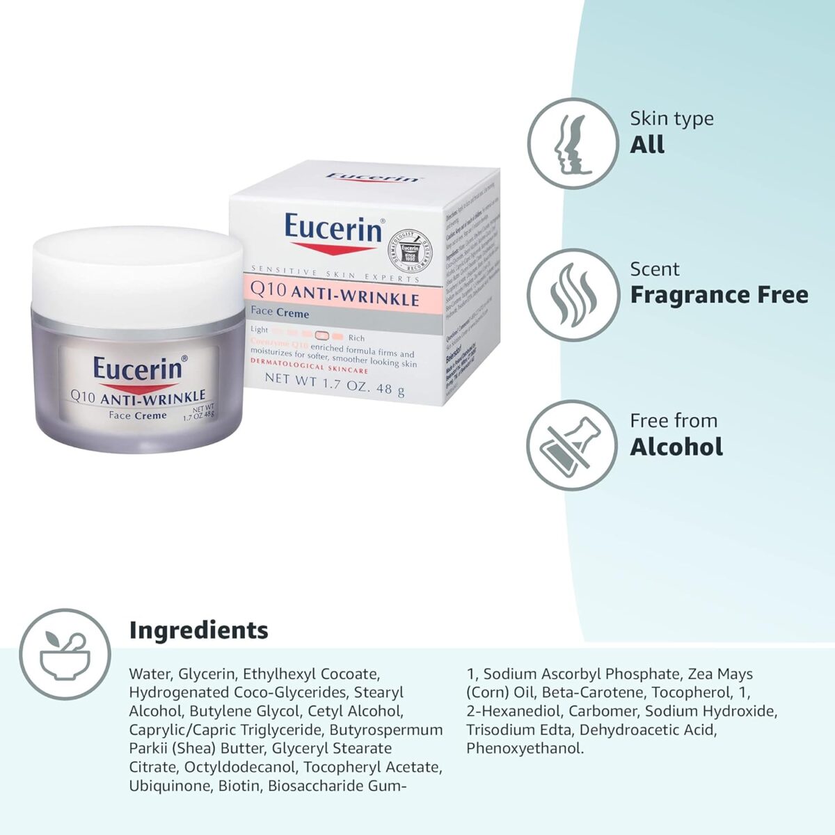 Eucerin Q10 Anti-Wrinkle Face Cream, Unscented Face Cream for Sensitive Skin, 1.7 Oz Jar - Image 16