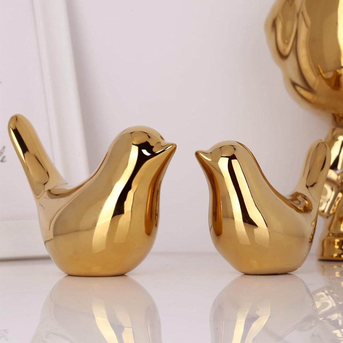 XMGZQ 2 Pcs Gold Decor Accents,Small Animal Statues,Modern Home Decorative, Birds Sculpture, Ornaments for Shelf, Bookshelf, Coffee Table,Knick Knacks Home Decor for Shelves(Gold Bird) - Image 4