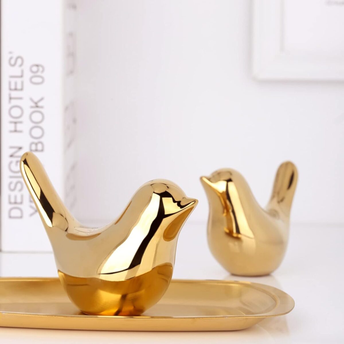 XMGZQ 2 Pcs Gold Decor Accents,Small Animal Statues,Modern Home Decorative, Birds Sculpture, Ornaments for Shelf, Bookshelf, Coffee Table,Knick Knacks Home Decor for Shelves(Gold Bird) - Image 7