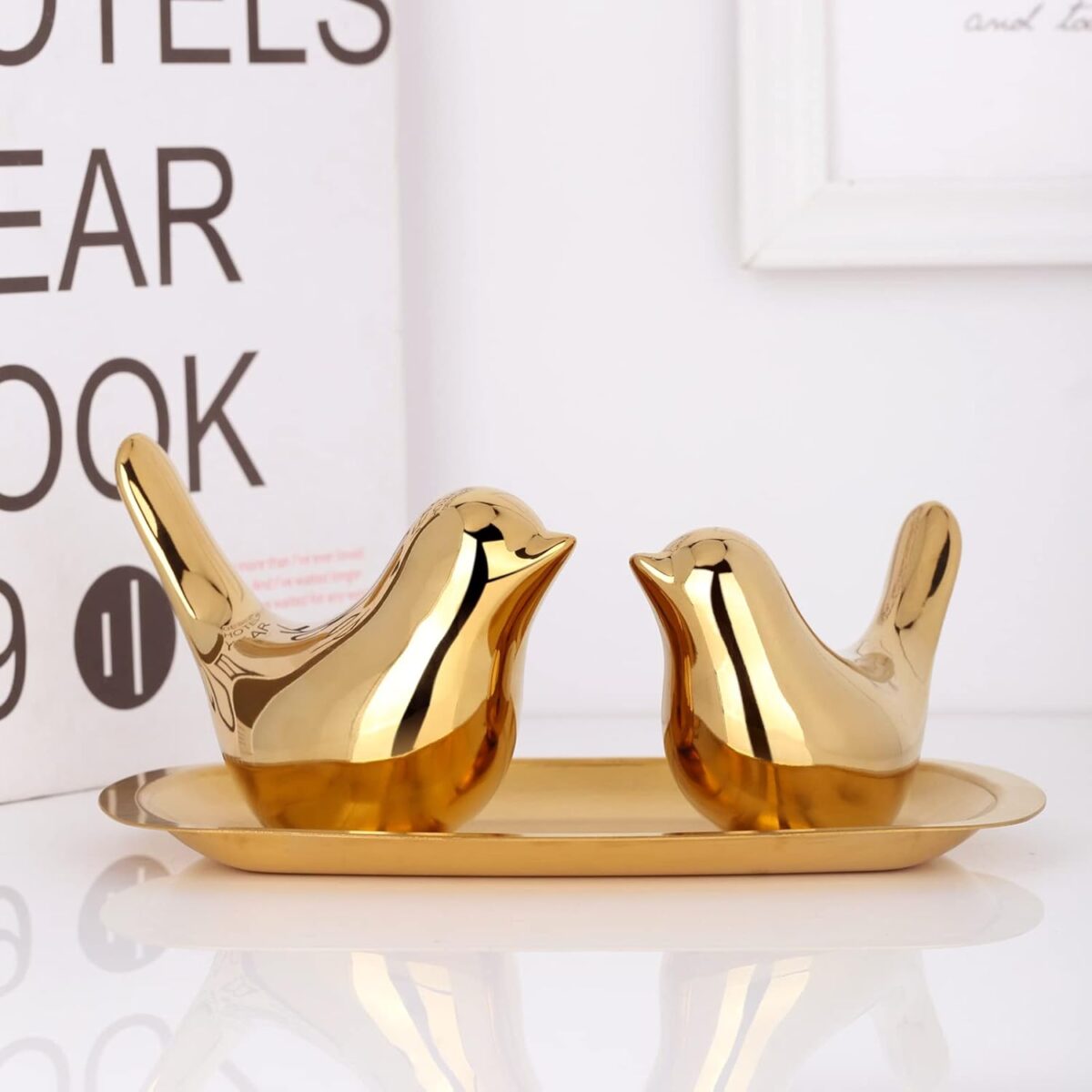 XMGZQ 2 Pcs Gold Decor Accents,Small Animal Statues,Modern Home Decorative, Birds Sculpture, Ornaments for Shelf, Bookshelf, Coffee Table,Knick Knacks Home Decor for Shelves(Gold Bird) - Image 8