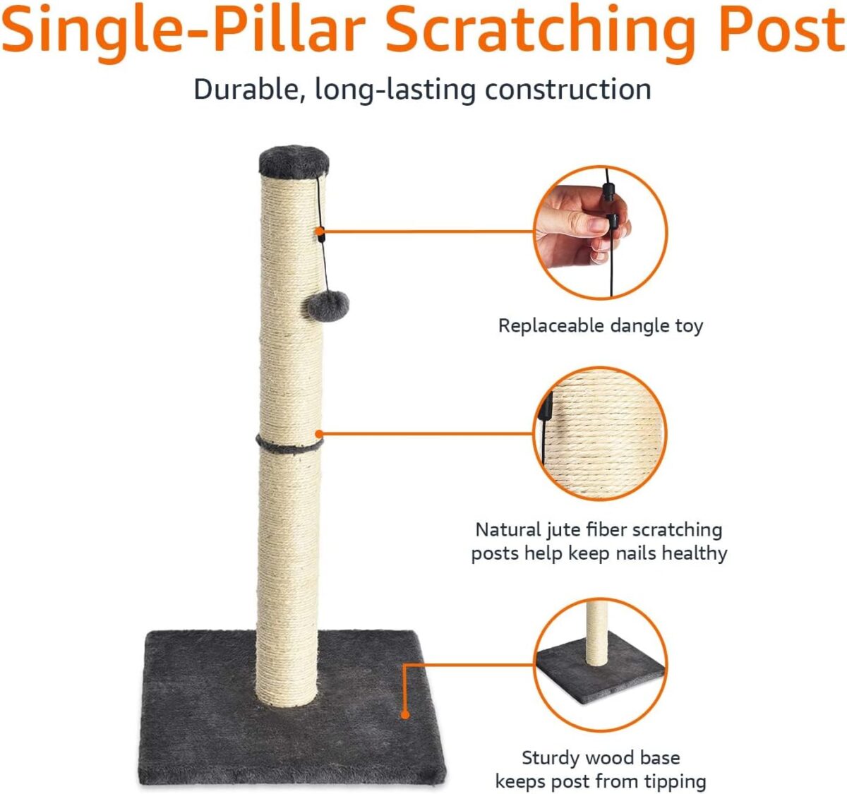 Amazon Basics Cat Scratcher - Indoor Classic Single Cat & Kittens Scratching Post, Medium (31.5"H) - Grey - Image 3