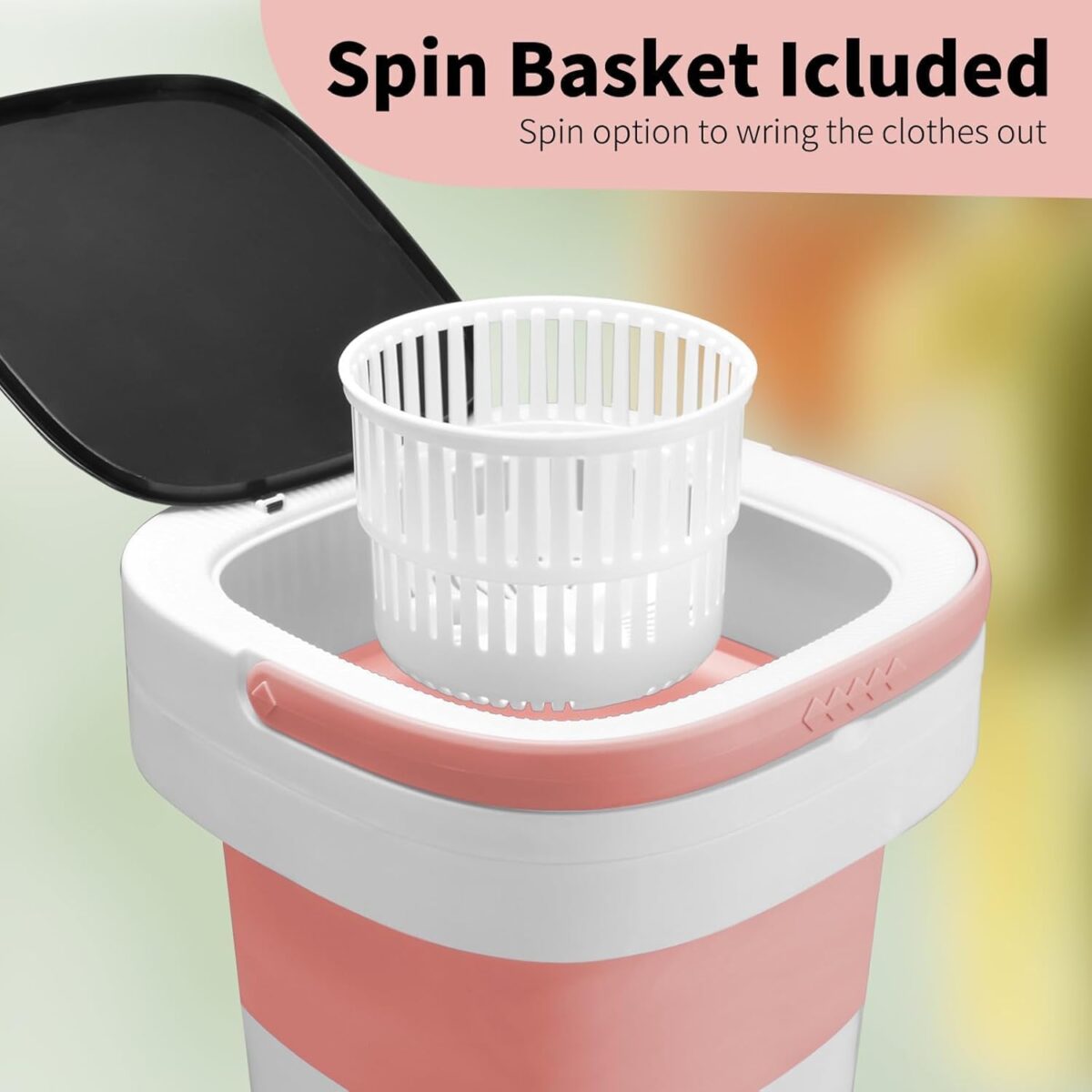 Portable Washing Machine, Mini 16L Foldable Washer and Dryer with 3 Modes Deep Cleaning, Upgraded Small Collapsible Laundry for Hotel, Apartment, Home and Travel - Pink - Image 4