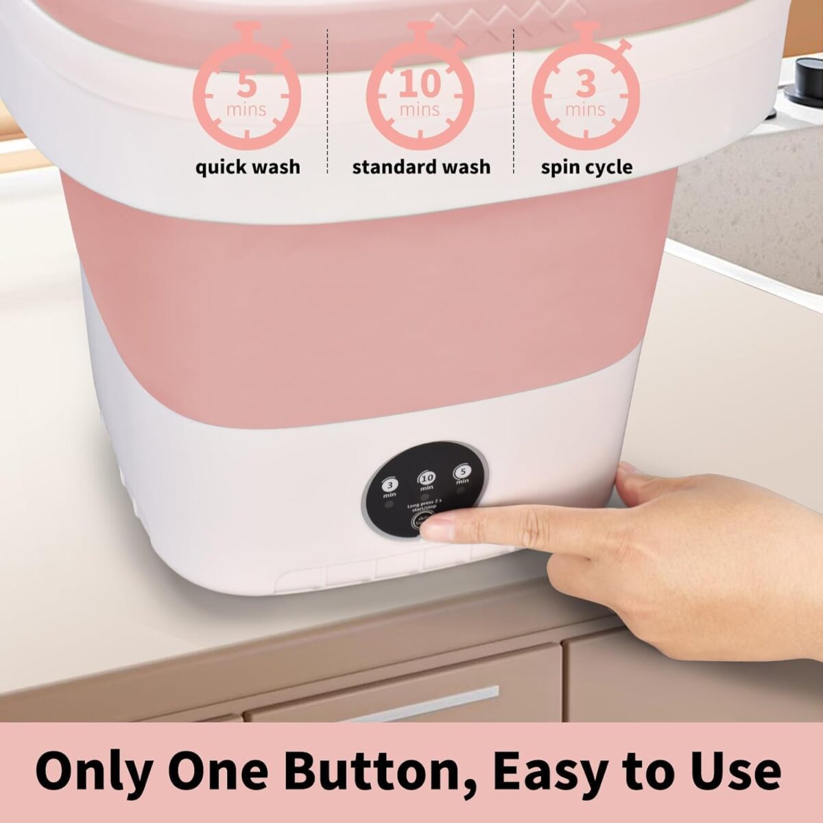 Portable Washing Machine, Mini 16L Foldable Washer and Dryer with 3 Modes Deep Cleaning, Upgraded Small Collapsible Laundry for Hotel, Apartment, Home and Travel - Pink - Image 6