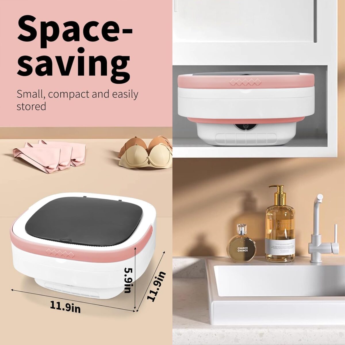 Portable Washing Machine, Mini 16L Foldable Washer and Dryer with 3 Modes Deep Cleaning, Upgraded Small Collapsible Laundry for Hotel, Apartment, Home and Travel - Pink - Image 7