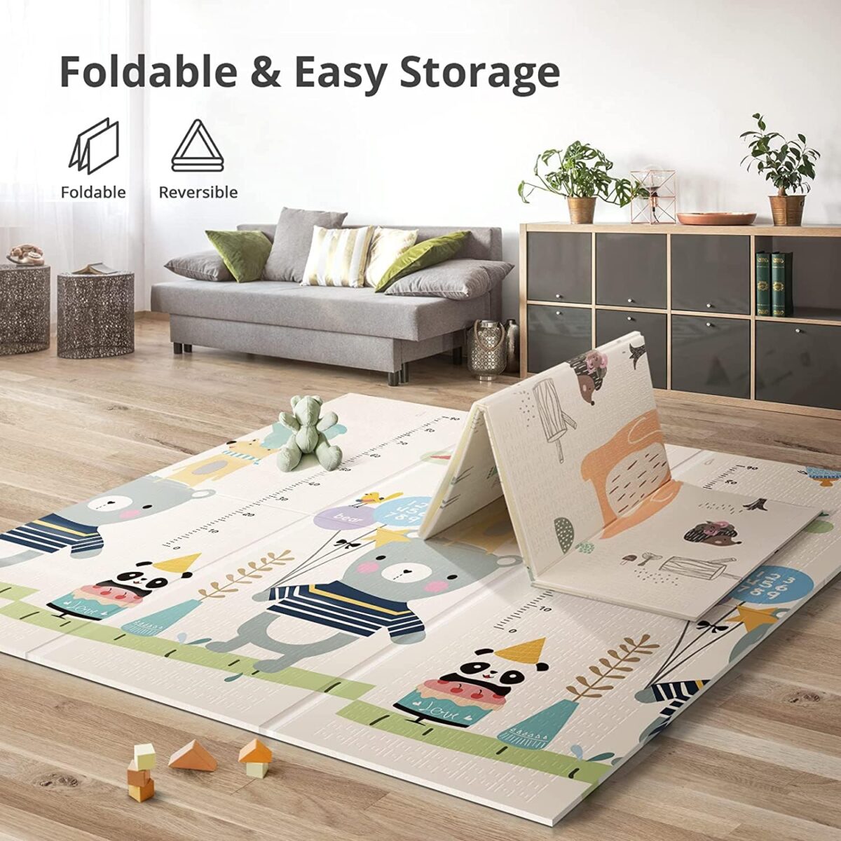 UANLAUO Foldable Baby Play Mat, Extra Large Waterproof Activity Playmats for Babies,Toddlers, Infants, Play & Tummy Time, Foam Baby Mat for Floor with Travel Bag (Bear(59x59x0.4inch)) - Image 8