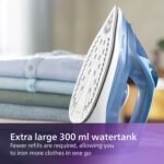 Philips Perfect Care 3000 Series Steam Iron - 1250 W power, 40 g/min continuous steam, 200 g steam boost, 300 ml water tank, blue (DST3031/20) - Image 7