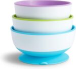 Munchkin Stay Put Suction Bowls for Baby and Toddler, 3 Pack, Blue/Green/Purple - Image 3