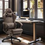 Dowinx Gaming Chair Big and Tall, Ergonomic Computer Chair with Footrest and Massage Lumbar Support, High Back Comfortable Gamer Chair for Adults 350Lbs PU Leather for Office Game, Brown - Image 3