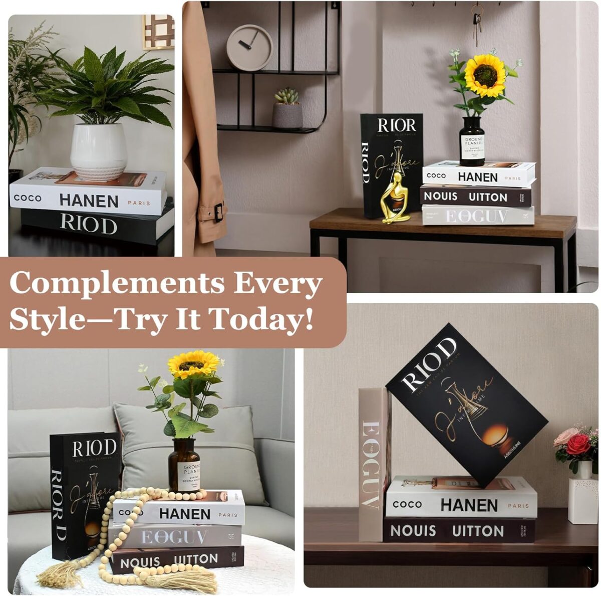 Decorative Books for Home Decor, Set of 4 Fake Books with Wood Bead Tassel, Aesthetic Bookshelf Decor for Living Room, Office, Bedroom, Coffee Table Decoration, Modern Stacked Display - Image 7
