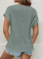 Dokotoo Women's Tops Casual Scoop Neck Short Sleeve Waffle Knit Hollow Out Shirts Loose Tunic Tops Blouses - Image 3