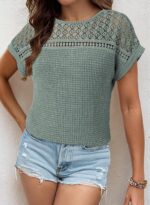 Dokotoo Women's Tops Casual Scoop Neck Short Sleeve Waffle Knit Hollow Out Shirts Loose Tunic Tops Blouses - Image 5