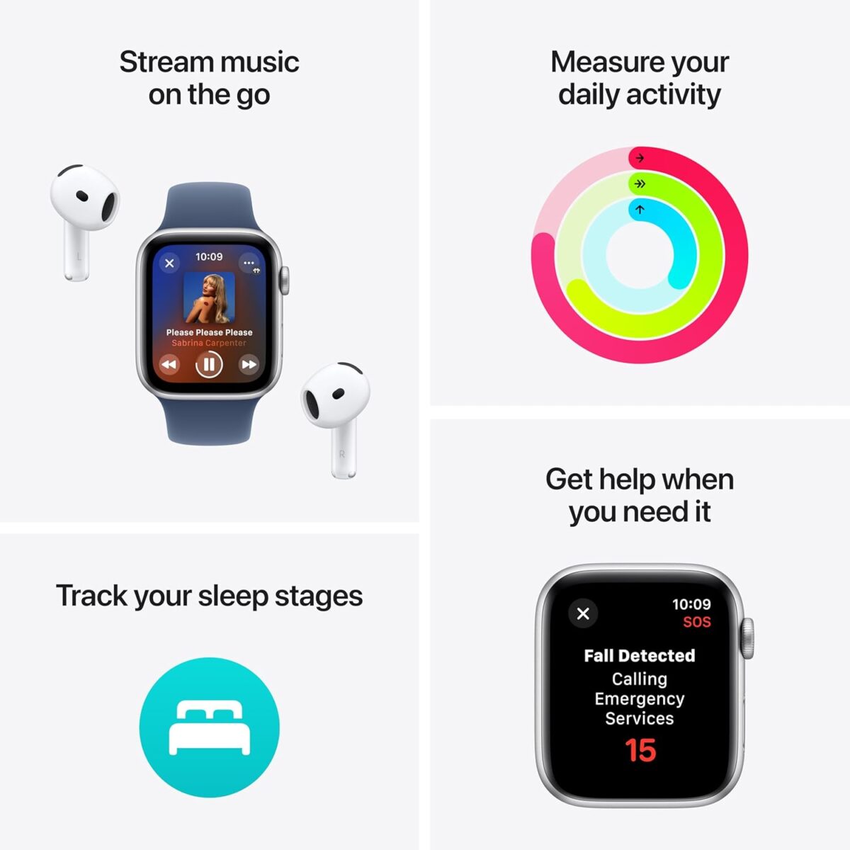 Apple Watch SE (2nd Gen) [GPS 44mm] Smartwatch with Midnight Aluminum Case with Midnight Sport Band M/L. Fitness and Sleep Trackers, Crash Detection, Heart Rate Monitor, Retina Display - Image 4