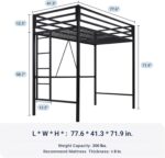 Allewie Metal Loft Bed Twin Size with Guardrail and Ladder, Small Space Saving Design for Bedroom Kid Room and Dorm, No Box Spring Needed, Black - Image 3