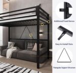 Allewie Metal Loft Bed Twin Size with Guardrail and Ladder, Small Space Saving Design for Bedroom Kid Room and Dorm, No Box Spring Needed, Black - Image 4