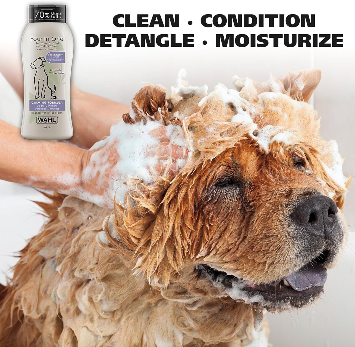 Wahl USA 4-in-1 Calming Dog Shampoo with Lavender Chamomile Scent – Cleans, Conditions, Detangles, & Moisturizes - Pet Friendly Formula - 24 Oz - Model 820000A - Image 3