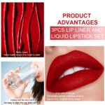 evpct 3Pcs Ruby Bright Dark Deep Red Lip Stain Lipstick with Lip Liner, Burgundy Red Matte Lip Liner and Liquid Lipstick Set for Women Long Lasting Waterproof 24, 24 Hours Lip Sitck Paint - Image 6