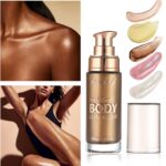 Body Shimmer Oil, Glistening Bronze Natural Glow Luminizer, Long Lasting Waterproof Moisturizing Liquid Illuminator Highlighter Makeup for a Sun-Kissed Glow, Brush Include, 1oz, Medium - Image 3