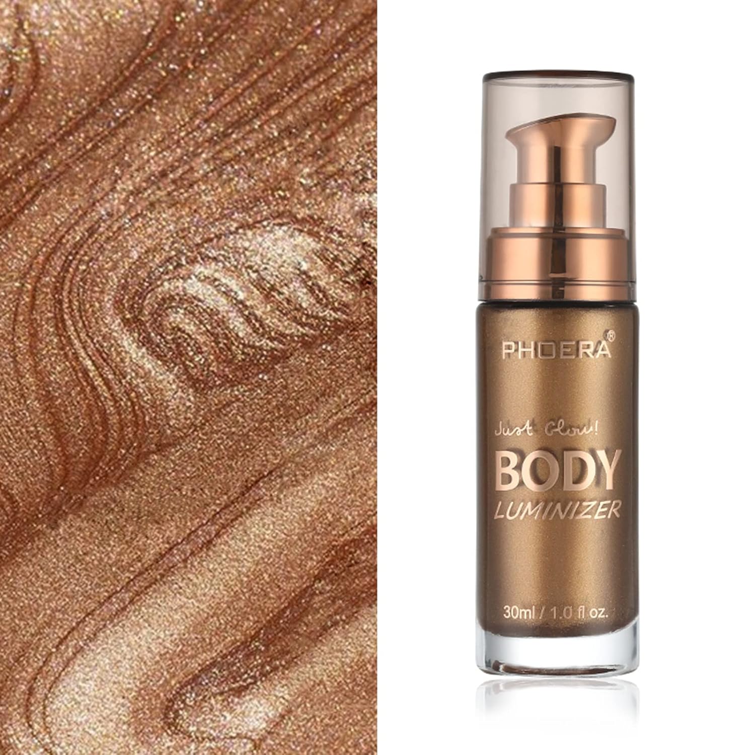 Body Shimmer Oil, Glistening Bronze Natural Glow Luminizer, Long Lasting Waterproof Moisturizing Liquid Illuminator Highlighter Makeup for a Sun-Kissed Glow, Brush Include, 1oz, Medium - Image 4
