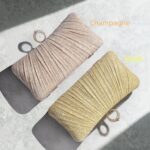 Womens Golden Glitter Clutch Purse Pleated Evening Bag for Bridal Wedding Party with Rhinestone Ring - Image 4