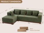 LIKIMIO 110” L-Shaped Sofa with LED Lights, Cloud Boneless Couch with Oversized Chaise, Deep Seat, Built-in Holder & Storage Pocket, Upholstered Couches for Living Room and Apartment, Green - Image 3