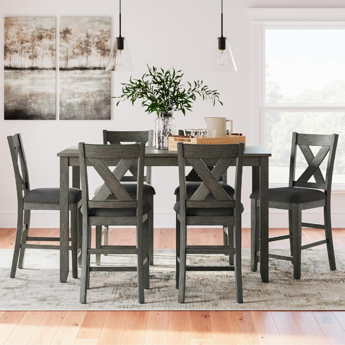 Signature Design by Ashley Caitbrook Casual Counter Height Dining Table and Upholstered Bar Stools with Nailhead Trim, Set of 7, Gray - Image 3
