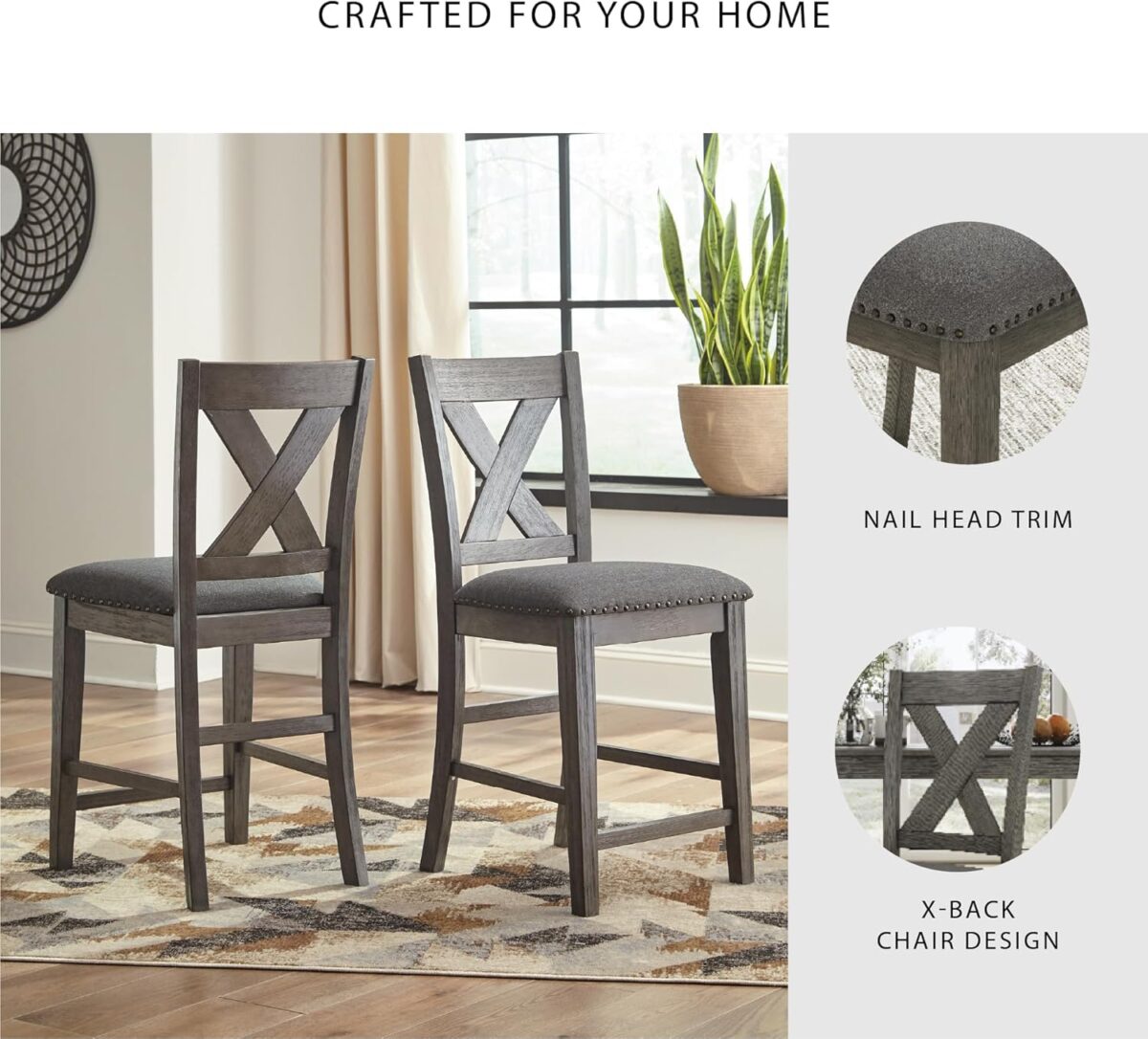 Signature Design by Ashley Caitbrook Casual Counter Height Dining Table and Upholstered Bar Stools with Nailhead Trim, Set of 7, Gray - Image 5
