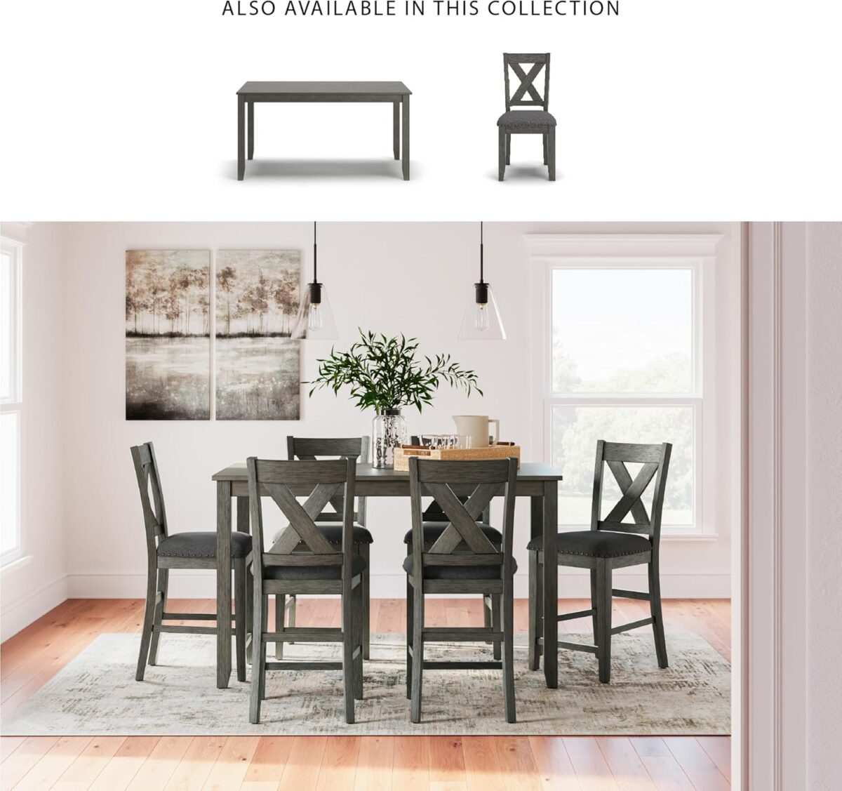 Signature Design by Ashley Caitbrook Casual Counter Height Dining Table and Upholstered Bar Stools with Nailhead Trim, Set of 7, Gray - Image 6