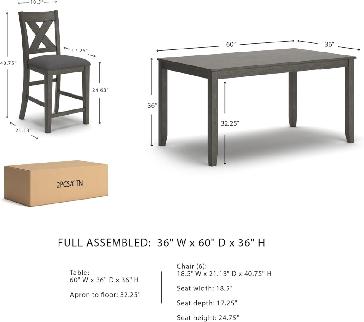 Signature Design by Ashley Caitbrook Casual Counter Height Dining Table and Upholstered Bar Stools with Nailhead Trim, Set of 7, Gray - Image 9