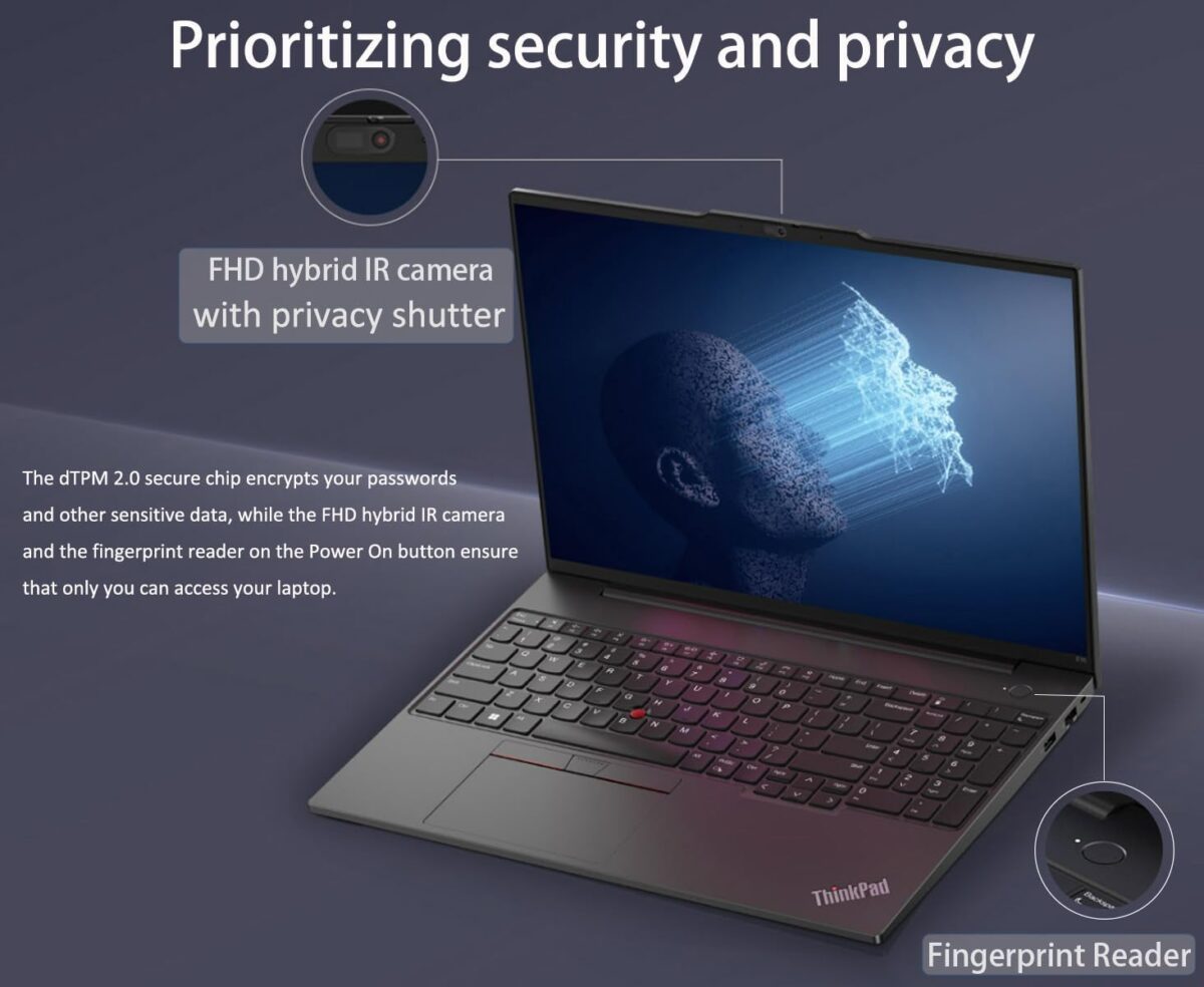 Lenovo ThinkPad E16 Business Laptop (16" FHD+ Display, AMD Ryzen 5 7530U(> Intel i7-1165G7), 16GB RAM, 512GB SSD) Fingerprint, Backlit, 1080p Webcam, WiFi 6, Ethernet, Win 11 Pro w/ Copilot, Black - Image 4