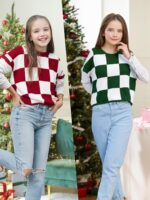 Girls Fall Crop Tops 2025 Cute Cap Sleeve Spring Summer Colorblock Loose Kids Knit Winter Sweaters Top - Image 6