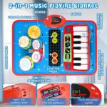 2-in-1 Musical Mat Toys for 1 2 3 4 5 Year Old, Piano Keyboard & Drum Set with 2 Drum Sticks, Early Educational Musical Learning Toys Birthday for 1 2 3 4 5 Year Old Boys & Girls, Blue - Image 3
