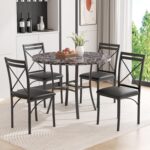 VECELO 5 Piece Dining Table Set for 4, Faux Marble Dinette with Chairs for Kitchen, Breakfast Nook, Small Space, Black - Image 3