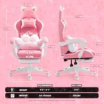Cat Ears PU Leather Gaming Chair Ergonomic Adjustable Office Desk Computer Chairs for Gamers Adults Kids 360 Degree Swivel Recliner 45in Height, Pink - Image 3