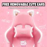 Cat Ears PU Leather Gaming Chair Ergonomic Adjustable Office Desk Computer Chairs for Gamers Adults Kids 360 Degree Swivel Recliner 45in Height, Pink - Image 6
