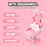 Cat Ears PU Leather Gaming Chair Ergonomic Adjustable Office Desk Computer Chairs for Gamers Adults Kids 360 Degree Swivel Recliner 45in Height, Pink - Image 7