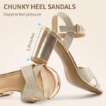 HARENCE Chunky Heels for Women Wedding: Fashion Sparkly Dressy Shoes Open Toe Ankle Strap Heeled Sandal for Prom Party - Image 5