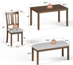 6-Piece Wooden Dining Set, Dining Table & Chair Set for 6, Includes Dining Table, 4 Upholstered Chairs & 1 Bench, Dining Table with Wood Legs, Table Set for Dining Room, Kitchen, Walnut - Image 3