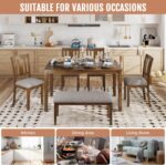 6-Piece Wooden Dining Set, Dining Table & Chair Set for 6, Includes Dining Table, 4 Upholstered Chairs & 1 Bench, Dining Table with Wood Legs, Table Set for Dining Room, Kitchen, Walnut - Image 7