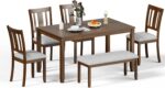 6-Piece Wooden Dining Set, Dining Table & Chair Set for 6, Includes Dining Table, 4 Upholstered Chairs & 1 Bench, Dining Table with Wood Legs, Table Set for Dining Room, Kitchen, Walnut - Image 8