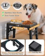 Elevated Dog Bowls, Dog Feeder with 2 Stainless Steel Dishes &1 Slow Feeder Bowl, 5 Heights Adjustable Raised Stand for Medium Large, Food Dishes with Non-Slip Feet - Image 4