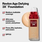 Revlon Liquid Foundation, Age Defying 3XFace Makeup, Anti-Aging and Firming Formula, SPF 30, Longwear Medium Buildable Coverage with Natural Finish, 050 Honey Beige, 1 Fl Oz - Image 3
