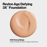 Revlon Liquid Foundation, Age Defying 3XFace Makeup, Anti-Aging and Firming Formula, SPF 30, Longwear Medium Buildable Coverage with Natural Finish, 050 Honey Beige, 1 Fl Oz - Image 4