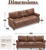 WILLOVE 79'' Faux Leather Sofas for Living Room, Mid Century Modern Couches with Rolled Arm & Nailhead Trim for Small Space, Apartment, Dark Brown - Image 3