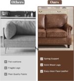 WILLOVE 79'' Faux Leather Sofas for Living Room, Mid Century Modern Couches with Rolled Arm & Nailhead Trim for Small Space, Apartment, Dark Brown - Image 6