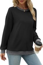 Saloogoe Sweatshirts for Women Crewneck Long Sleeve Loose Fit Tops Color Block Ribbed Trim Fashion 2025 - Image 4