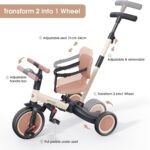 newyoo Toddler Tricycle with Push Handle for 1-3 Year Old, Toddler Bike, Birthday Gift and Toy for Boys and Girls, 5 in 1 Kids Trike, Balance Bike with Backrest and Safety Belt, Khaki, TR007 - Image 4