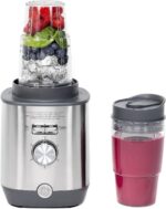 GE 5-Speed Blender + (2) 16 Ounce Blender Cups | Kitchen Essentials for Shakes, Smoothies & More | Large 64 oz Tritan Jar, 8-10 Servings | Stainless Steel Blades & Exterior Finish| 1000 Watts - Image 6