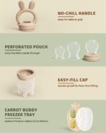 2 Packs Baby Fruit Feeder & Freezer Nibble Tray Combo, Push Pop Baby Food Feeder to Safely Introduce New Foods, Fresh & Frozen Food Silicone Feeder, 100% Food Grade, BPA Free (Caramel & Olive) - Image 4